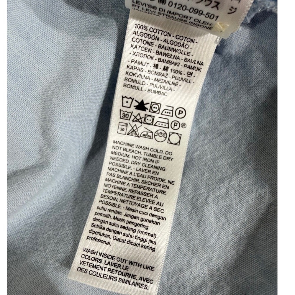 Levis Maxi Dress XXL Light Blue Cotton Chambray Button Front Tiered Boho Prairie - Picture 8 of 9